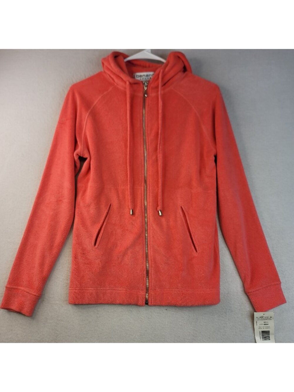 Vintage Benard Sport Zip Hoodie S Coral Deadstock Vibrant Casual Layers Dopamine